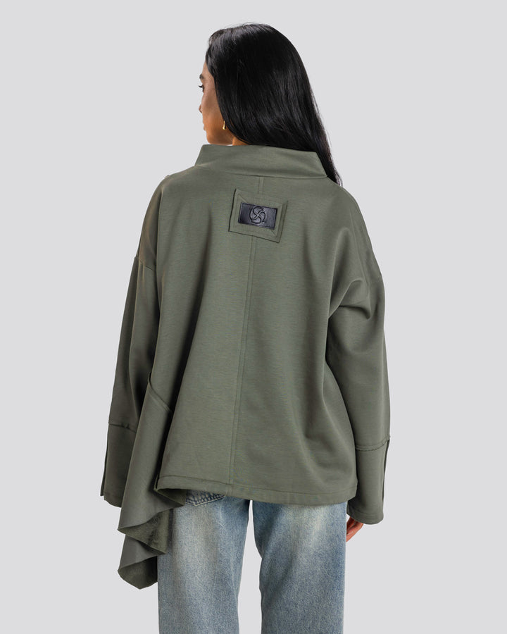 Asymmetric Edit Sweatshirt-Olive