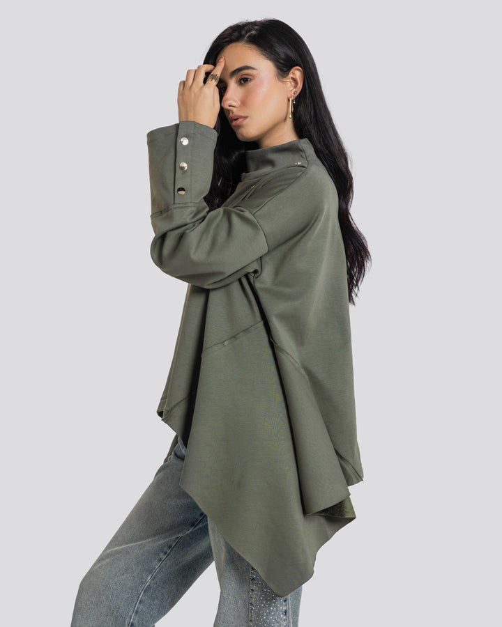 Asymmetric Edit Sweatshirt-Olive