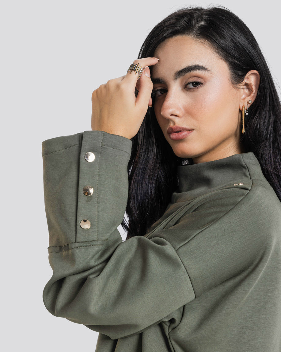 Asymmetric Edit Sweatshirt-Olive