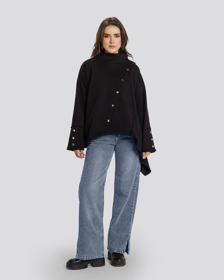 Asymmetric Edit Sweatshirt-Black