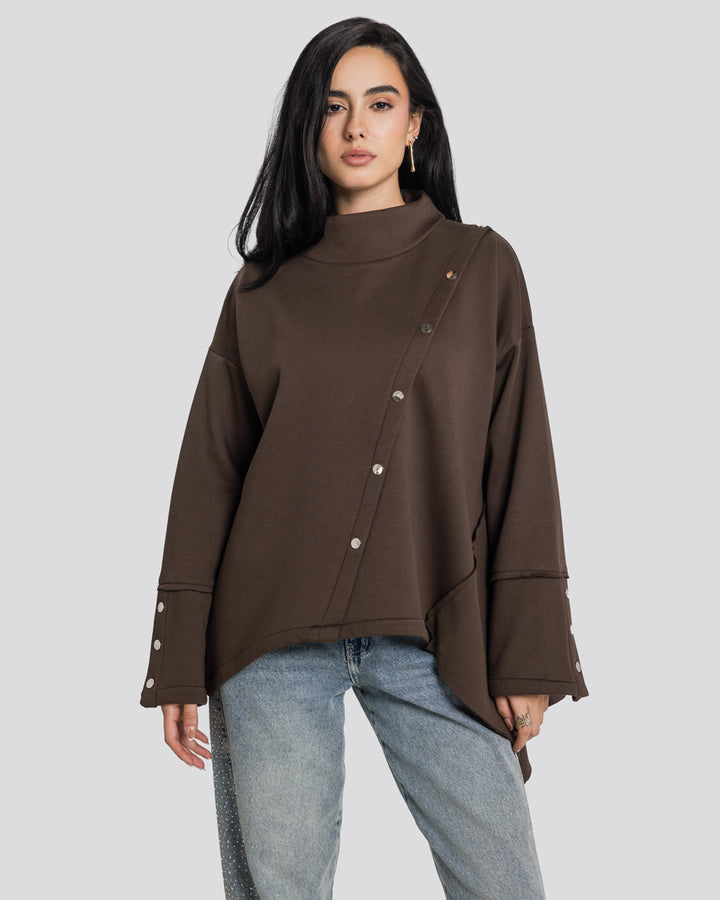 Asymmetric Edit Sweatshirt-Brown