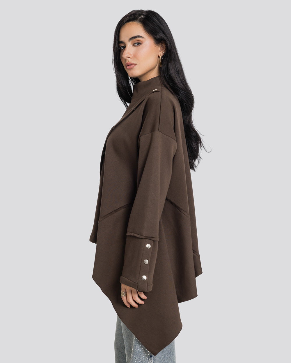 Asymmetric Edit Sweatshirt-Brown