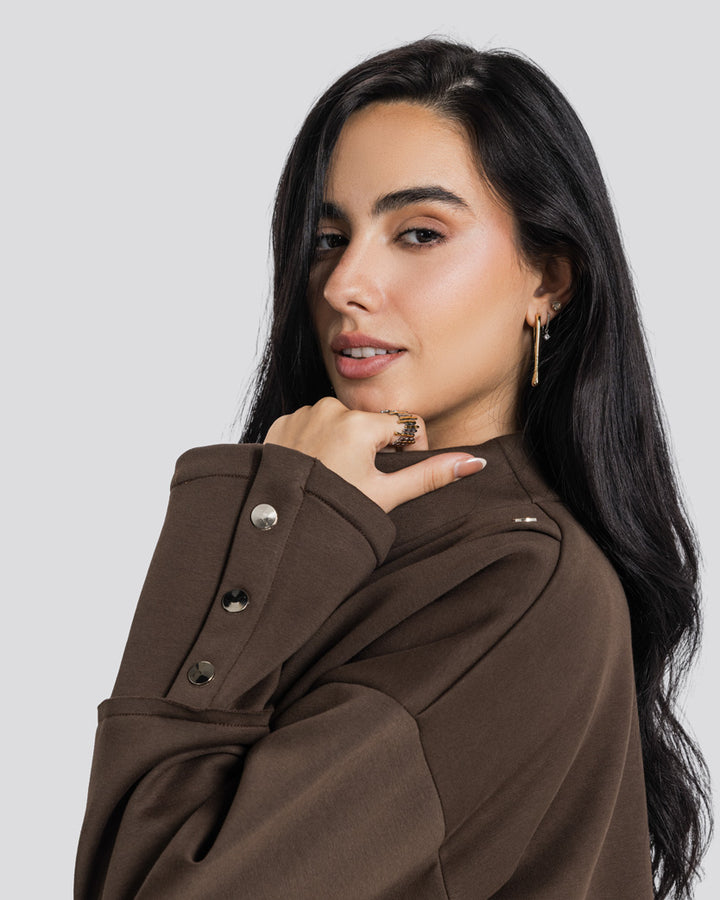 Asymmetric Edit Sweatshirt-Brown