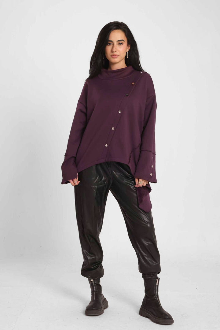 Asymmetric Edit Sweatshirt-Plum