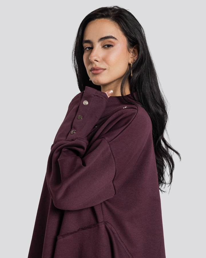 Asymmetric Edit Sweatshirt-Plum