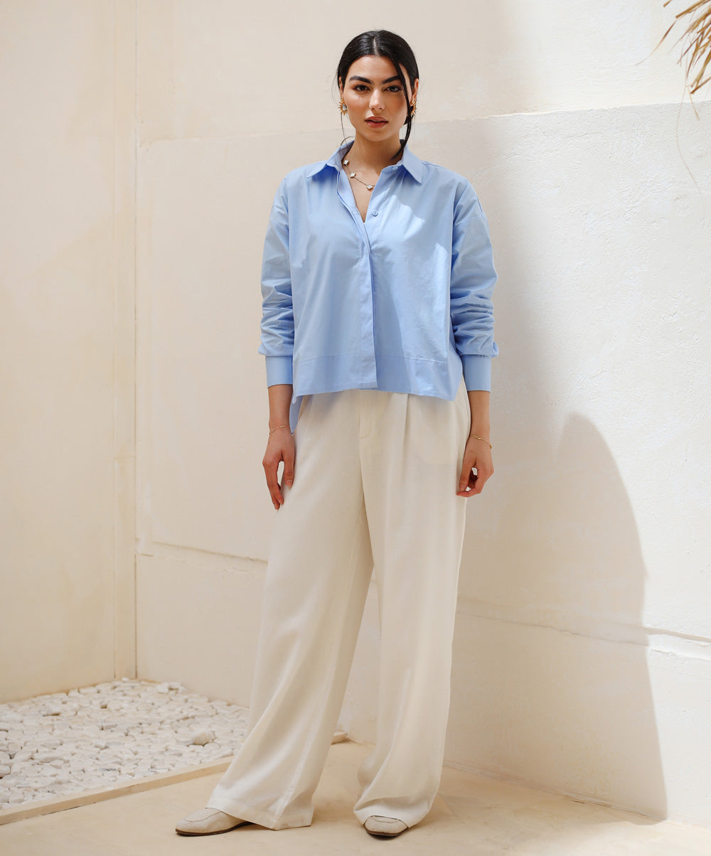 Cropped Poplin Shirt - Baby Blue