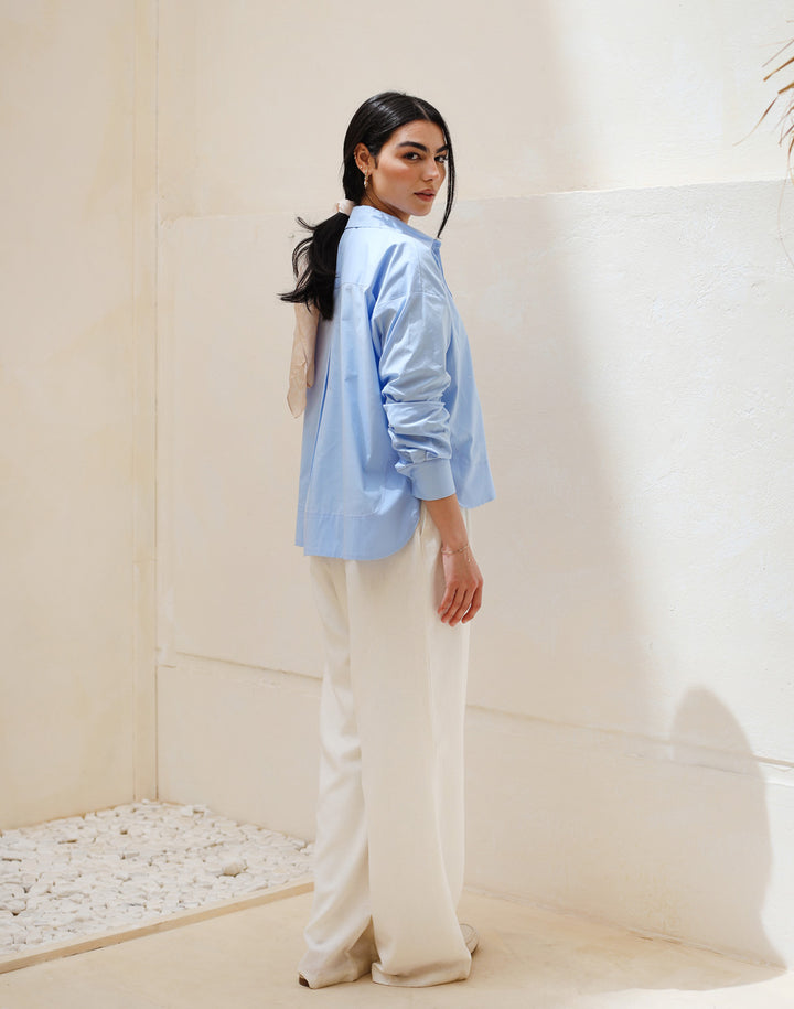Cropped Poplin Shirt - Baby Blue