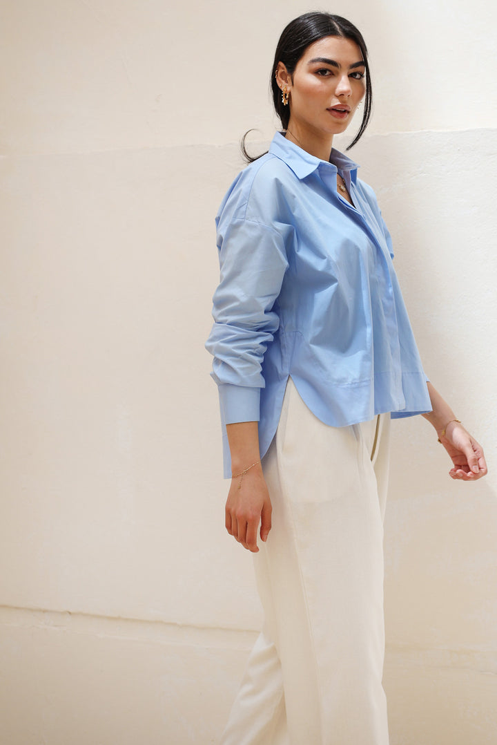 Cropped Poplin Shirt - Baby Blue