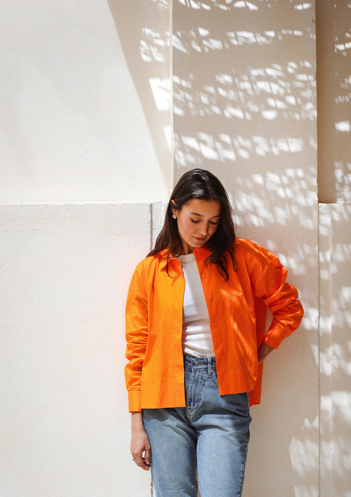 Cropped Poplin Shirt - Orange