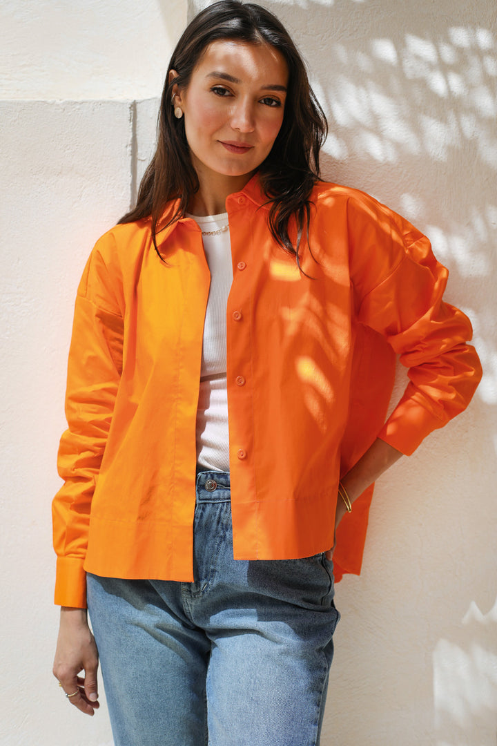 Cropped Poplin Shirt - Orange
