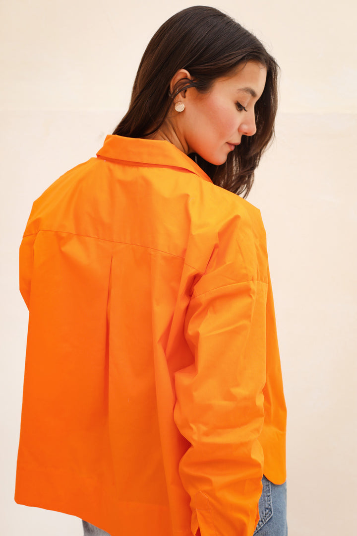 Cropped Poplin Shirt - Orange
