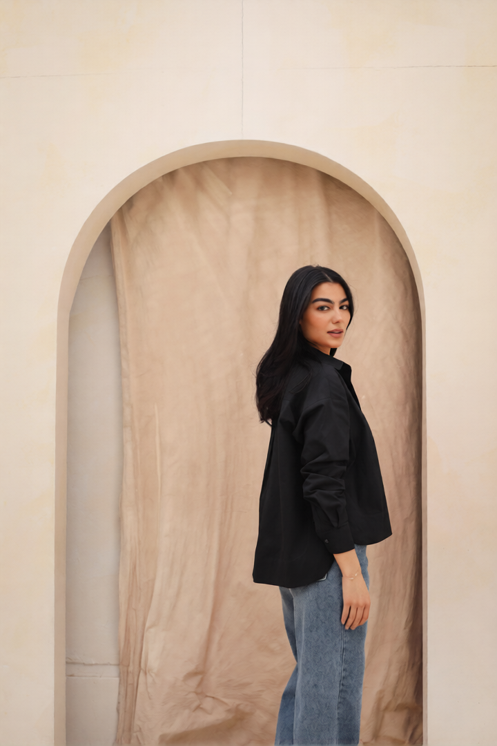 Cropped Poplin Shirt - Black