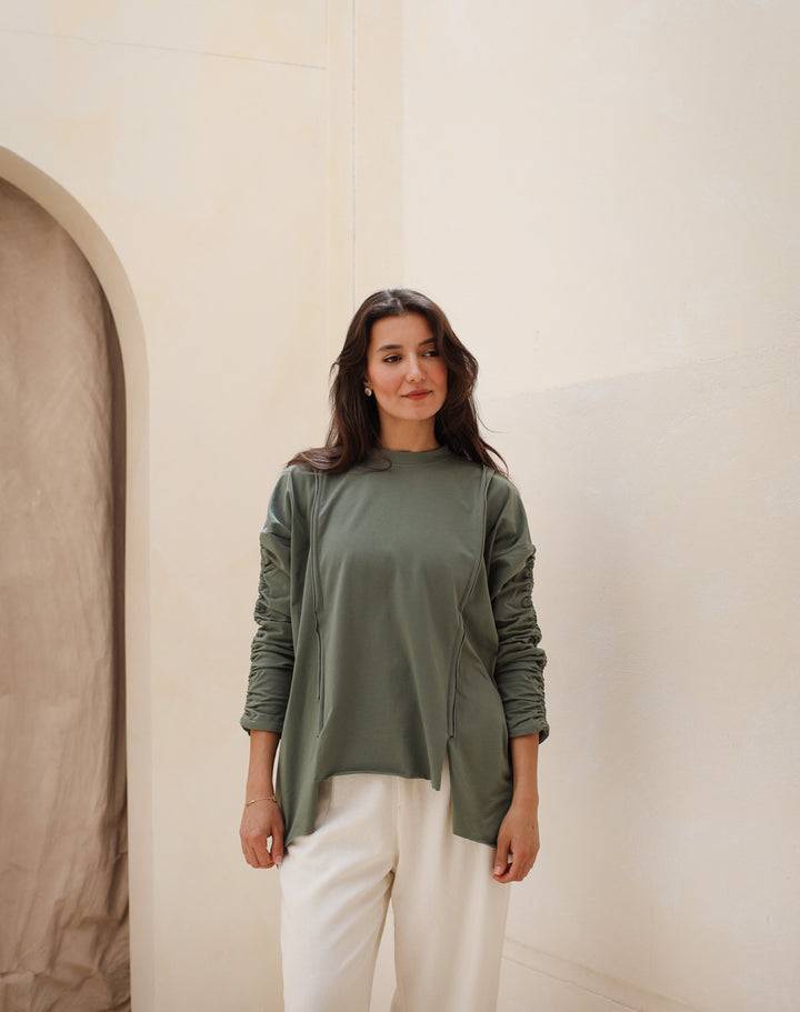 Basic Cotton T-shirt with cruched sleeves