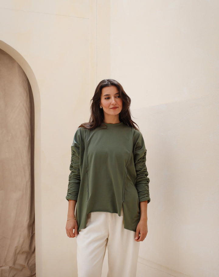 Basic Cotton T-shirt with cruched sleeves
