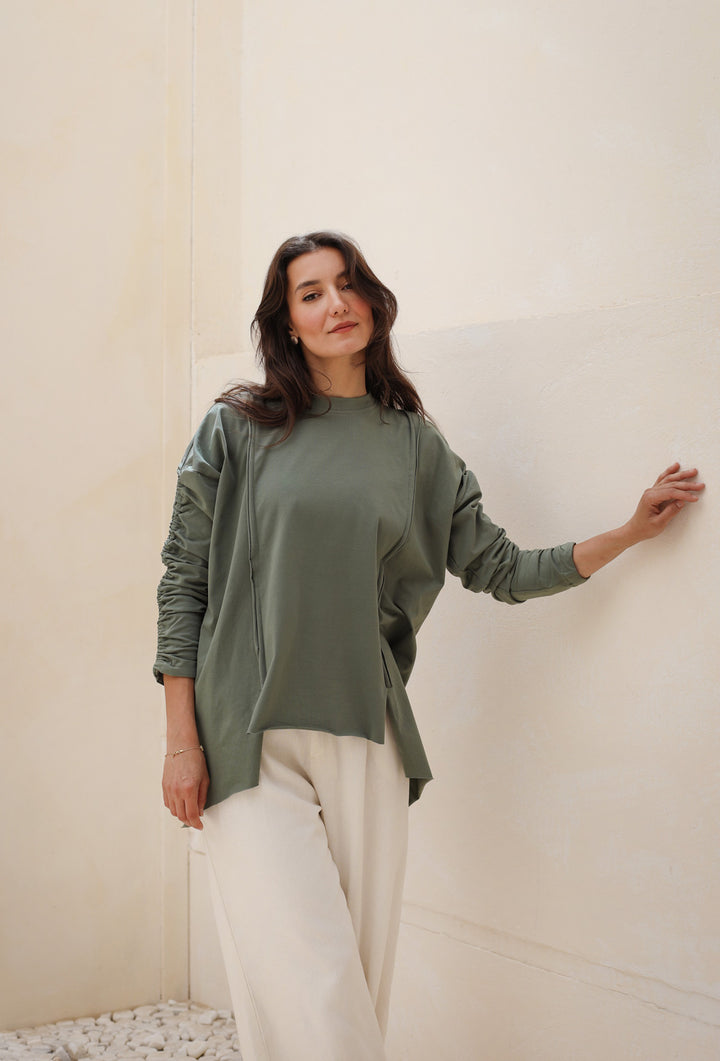 Basic Cotton T-shirt with cruched sleeves