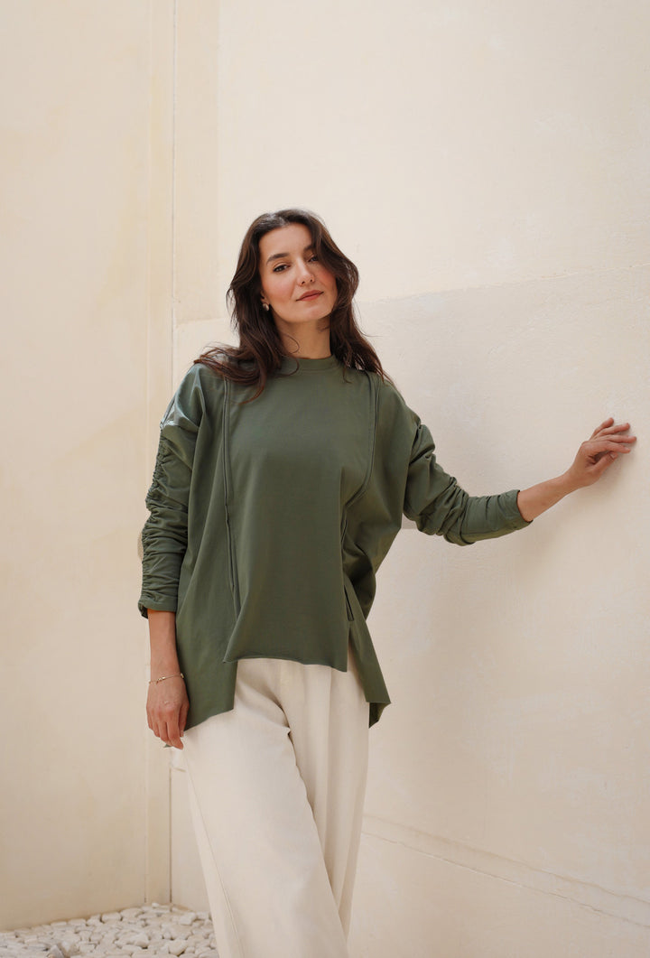 Basic Cotton T-shirt with cruched sleeves