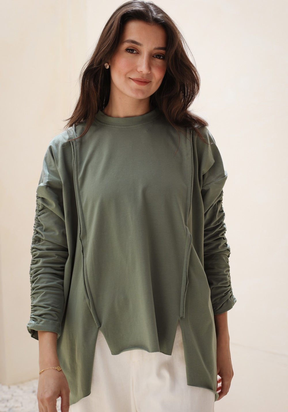 Basic Cotton T-shirt with cruched sleeves