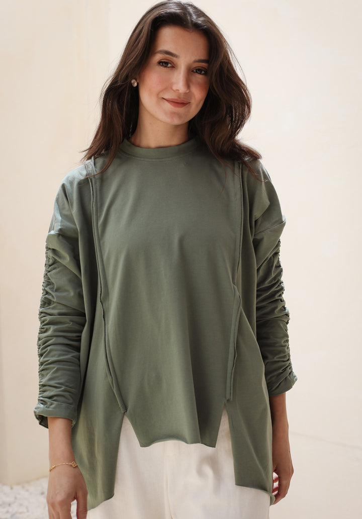 Basic Cotton T-shirt with cruched sleeves
