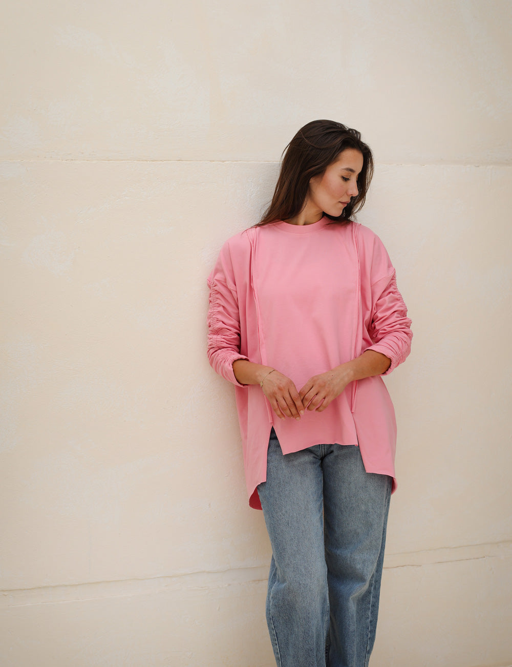 Basic Cotton T-shirt with cruched sleeves
