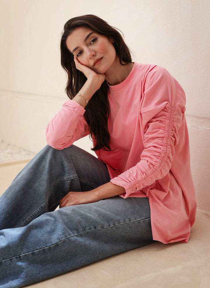 Basic Cotton T-shirt with cruched sleeves