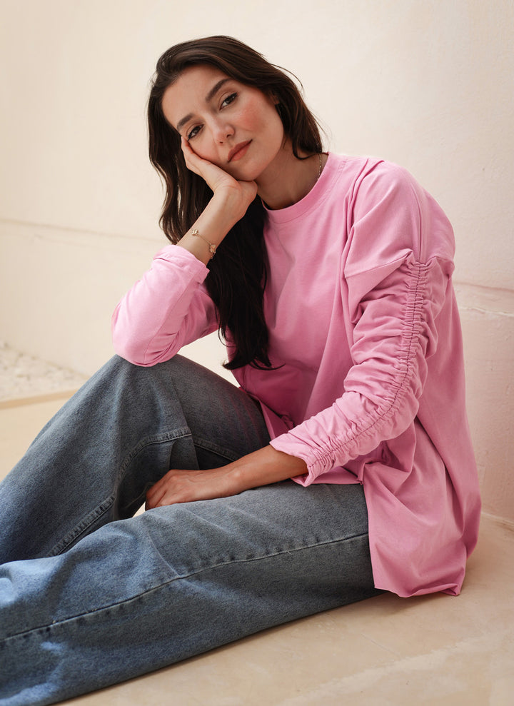 Basic Cotton T-shirt with cruched sleeves