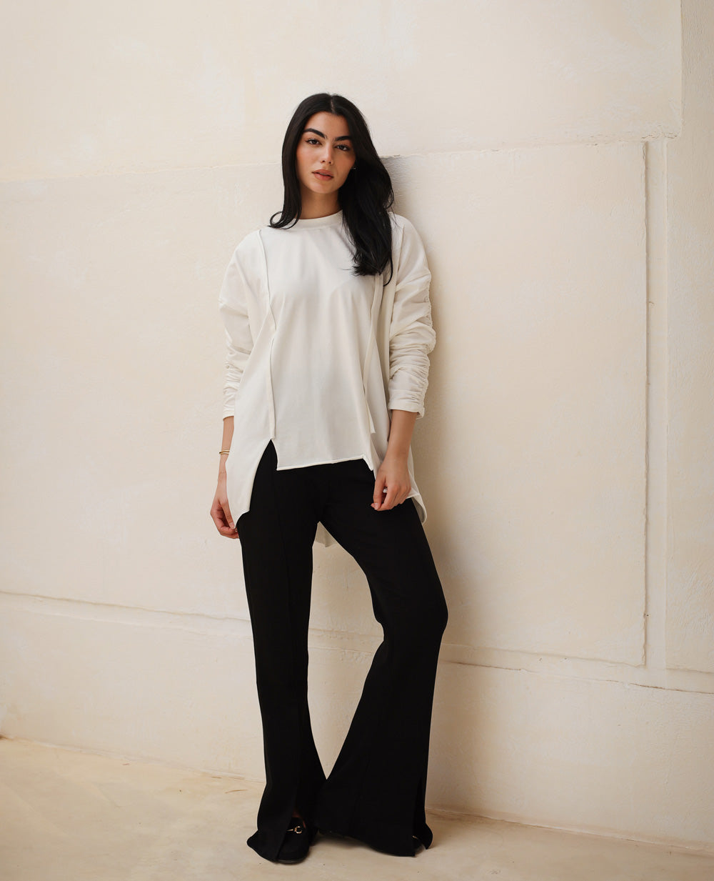 Basic Cotton T-shirt with cruched sleeves