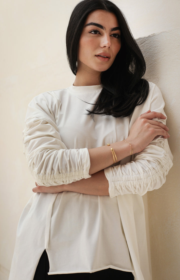 Basic Cotton T-shirt with cruched sleeves