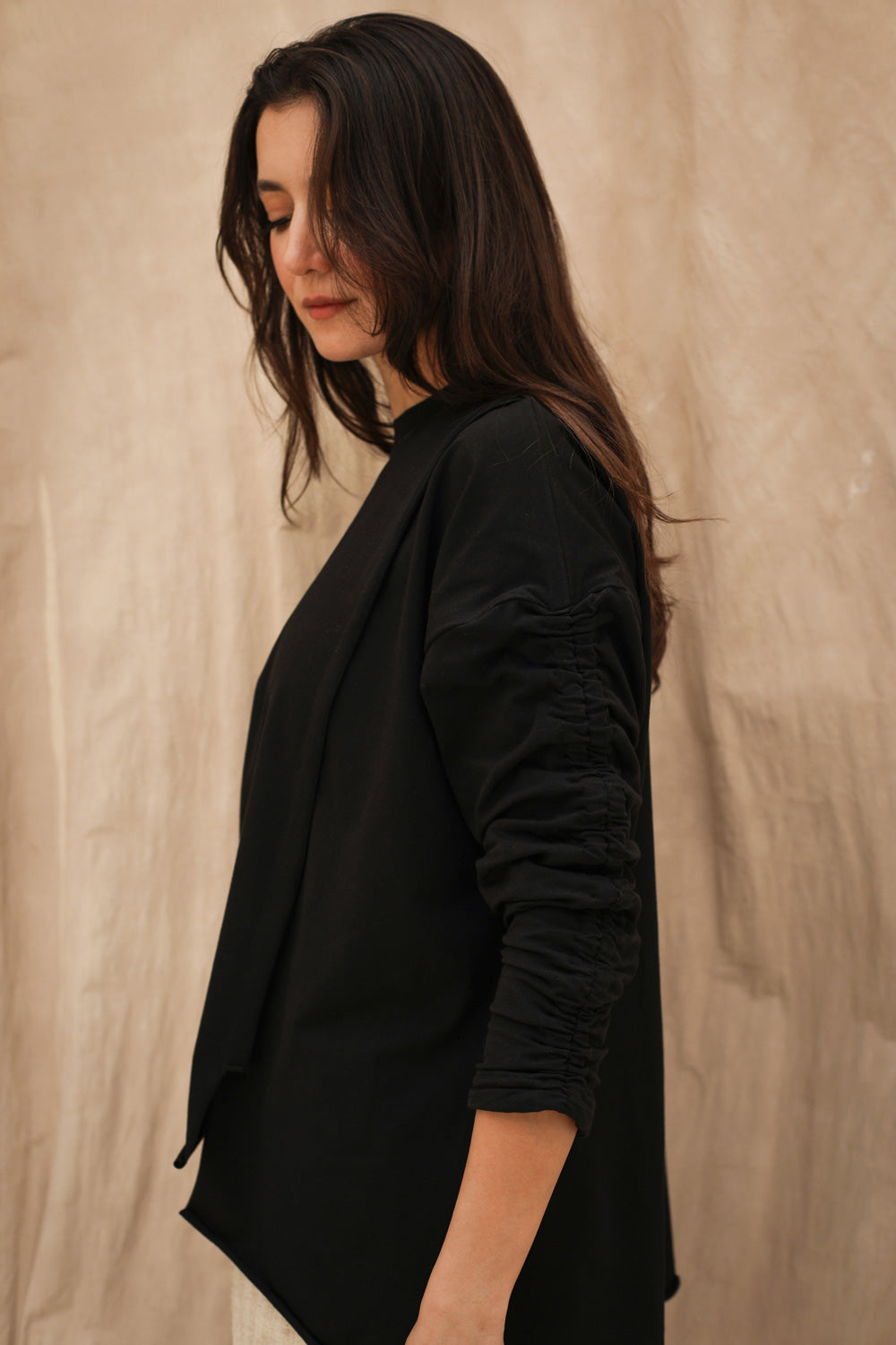 Basic Cotton T-shirt with cruched sleeves