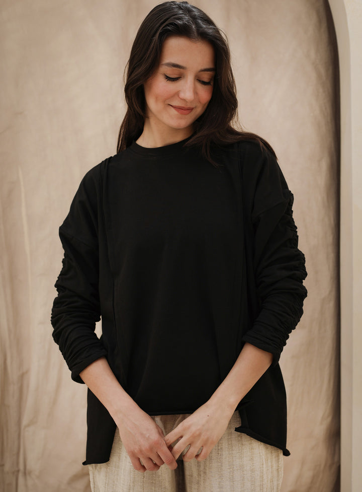 Basic Cotton T-shirt with cruched sleeves