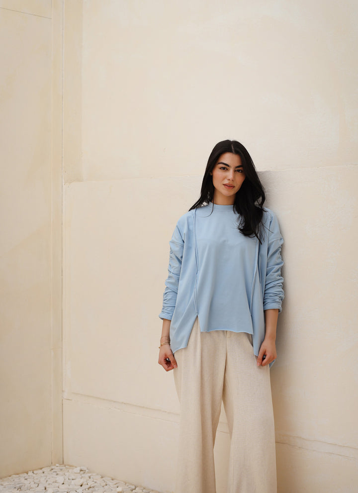 Basic Cotton T-shirt with cruched sleeves