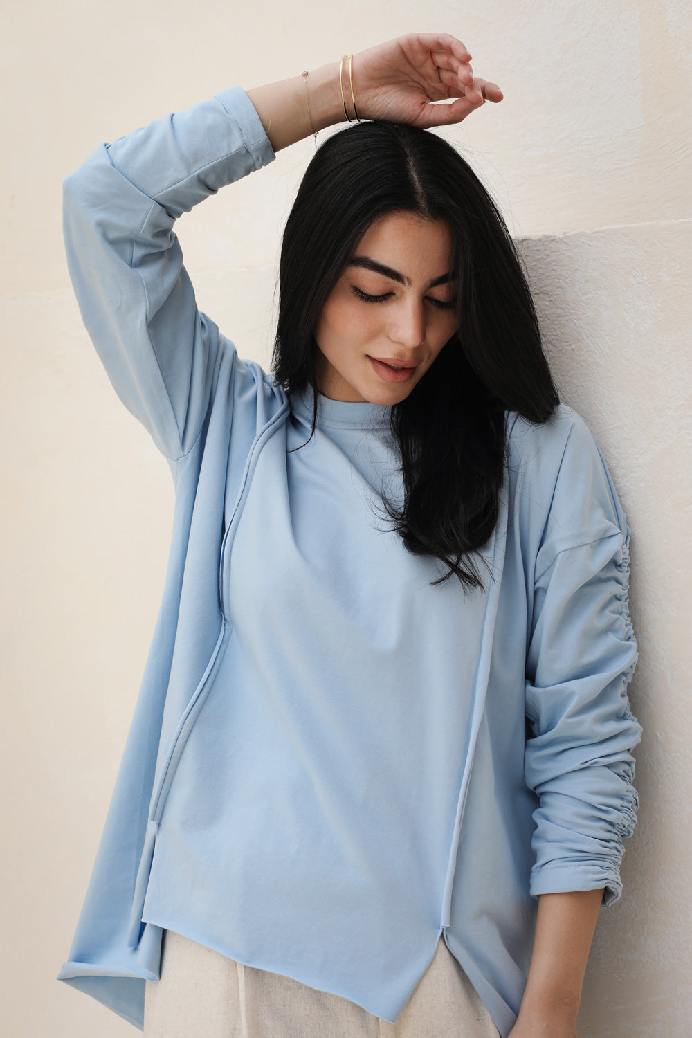 Basic Cotton T-shirt with cruched sleeves