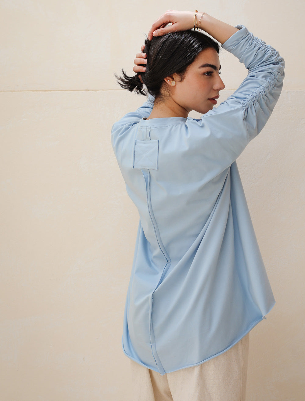 Basic Cotton T-shirt with cruched sleeves