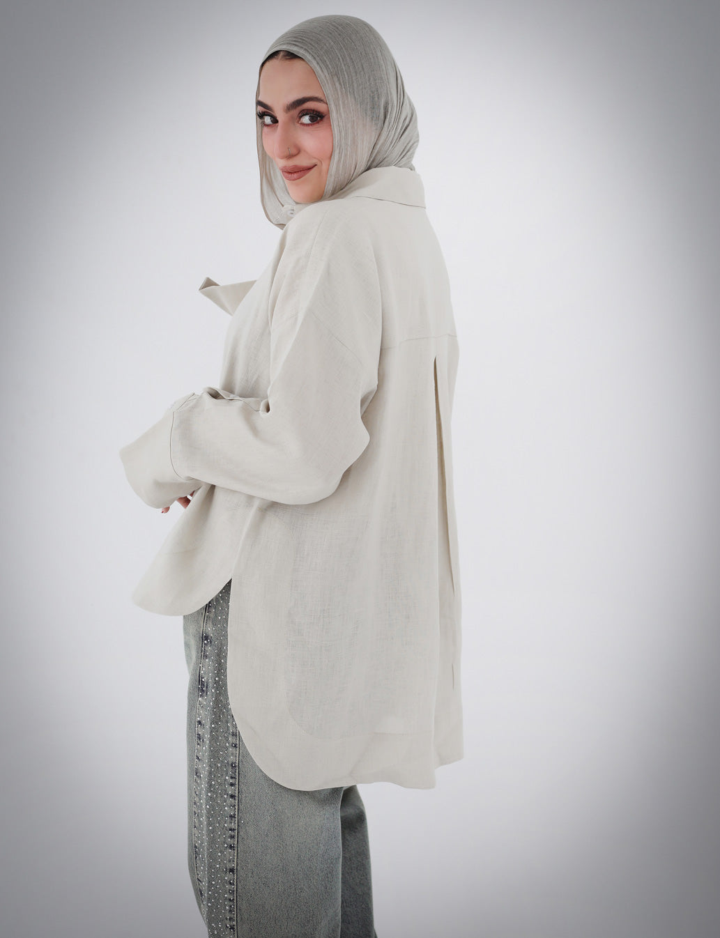 High-Low Linen Shirt- Beige