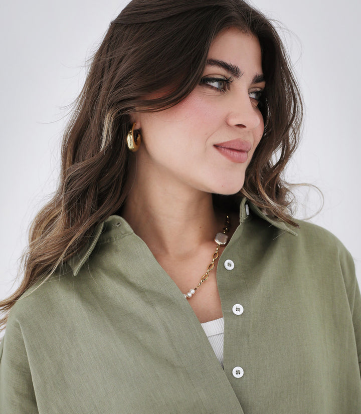 High-low Linen Shirt - Olive