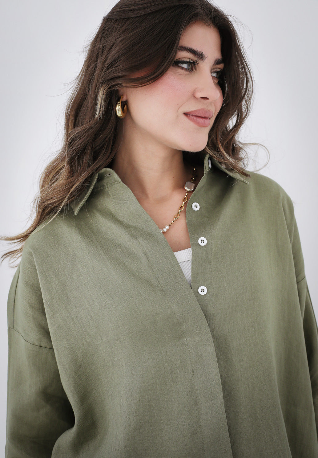 High-low Linen Shirt - Olive
