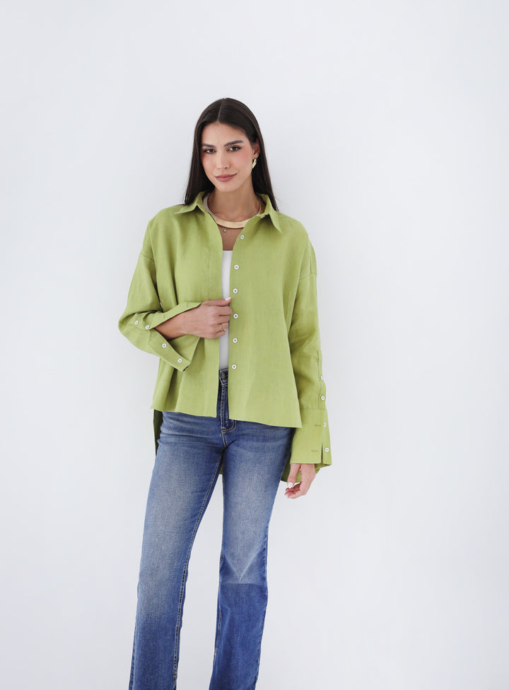 High-low Linen Shirt - Kiwi