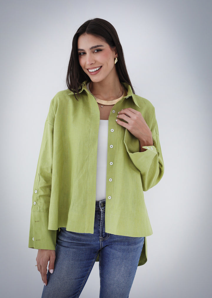 High-low Linen Shirt - Kiwi