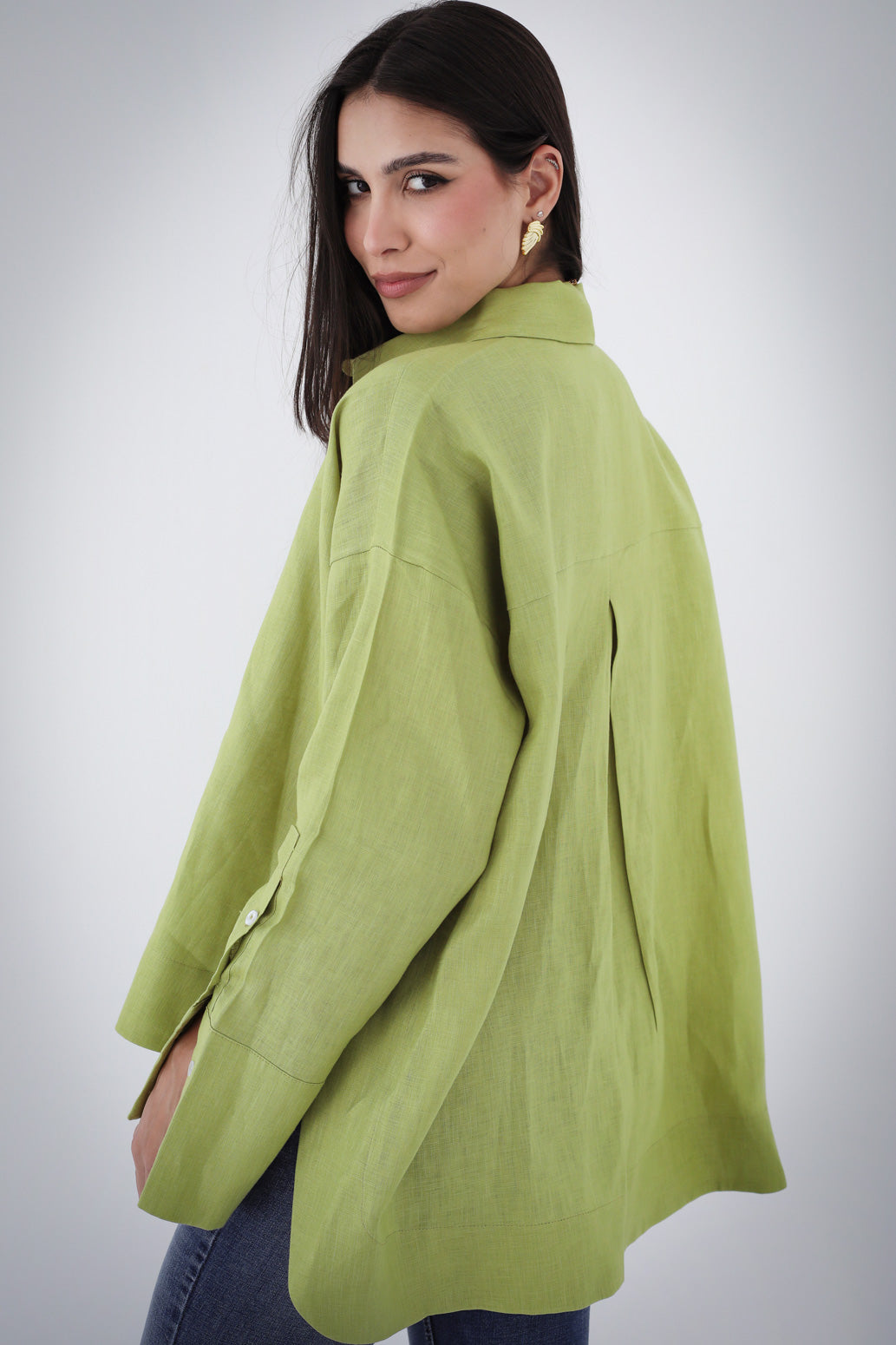 High-low Linen Shirt - Kiwi