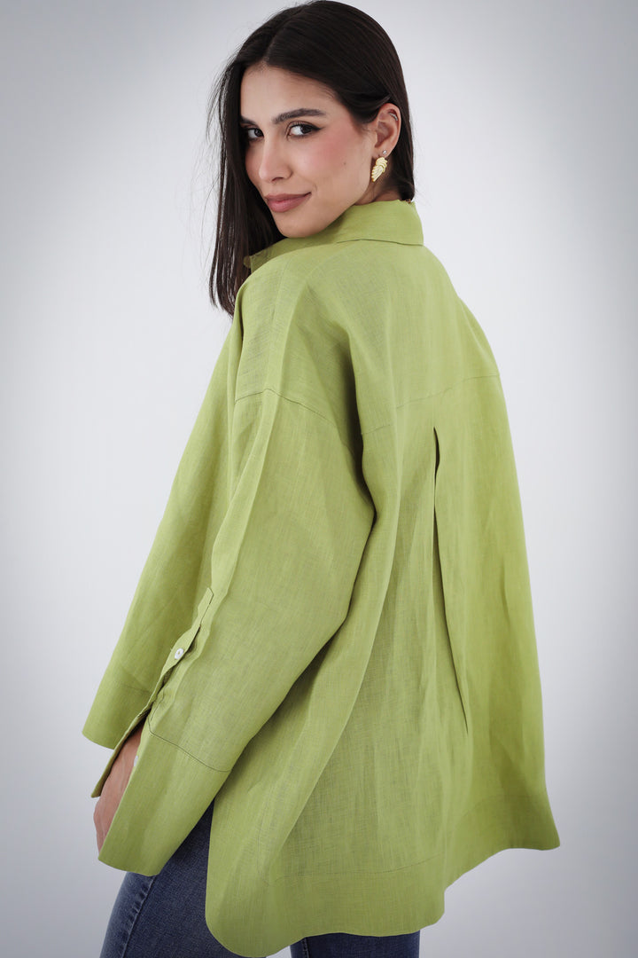 High-low Linen Shirt - Kiwi