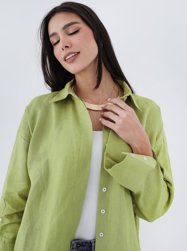 High-low Linen Shirt - Kiwi