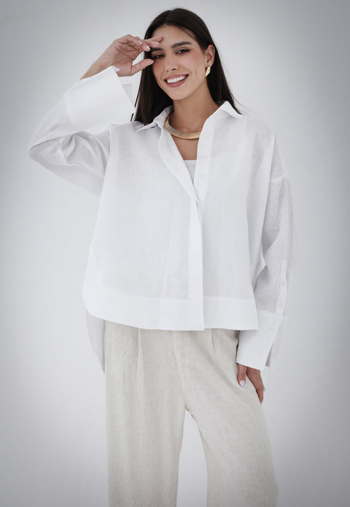 High-Low Linen Shirt - White