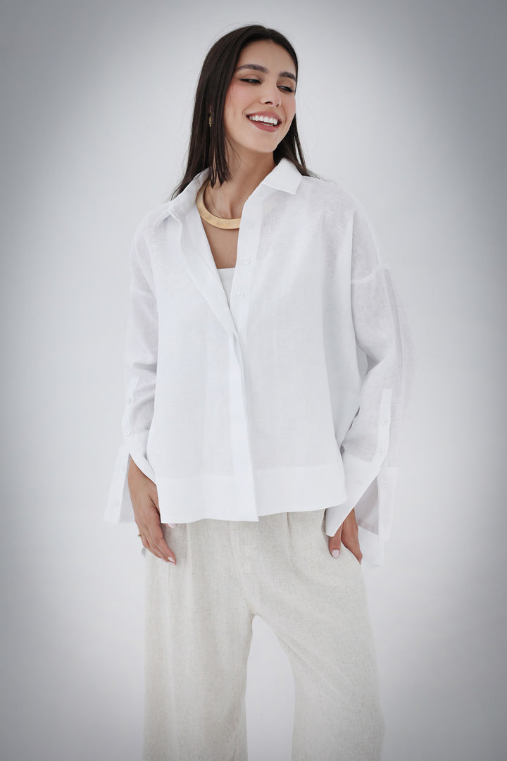 High-Low Linen Shirt - White