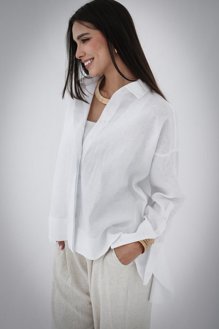 High-Low Linen Shirt - White