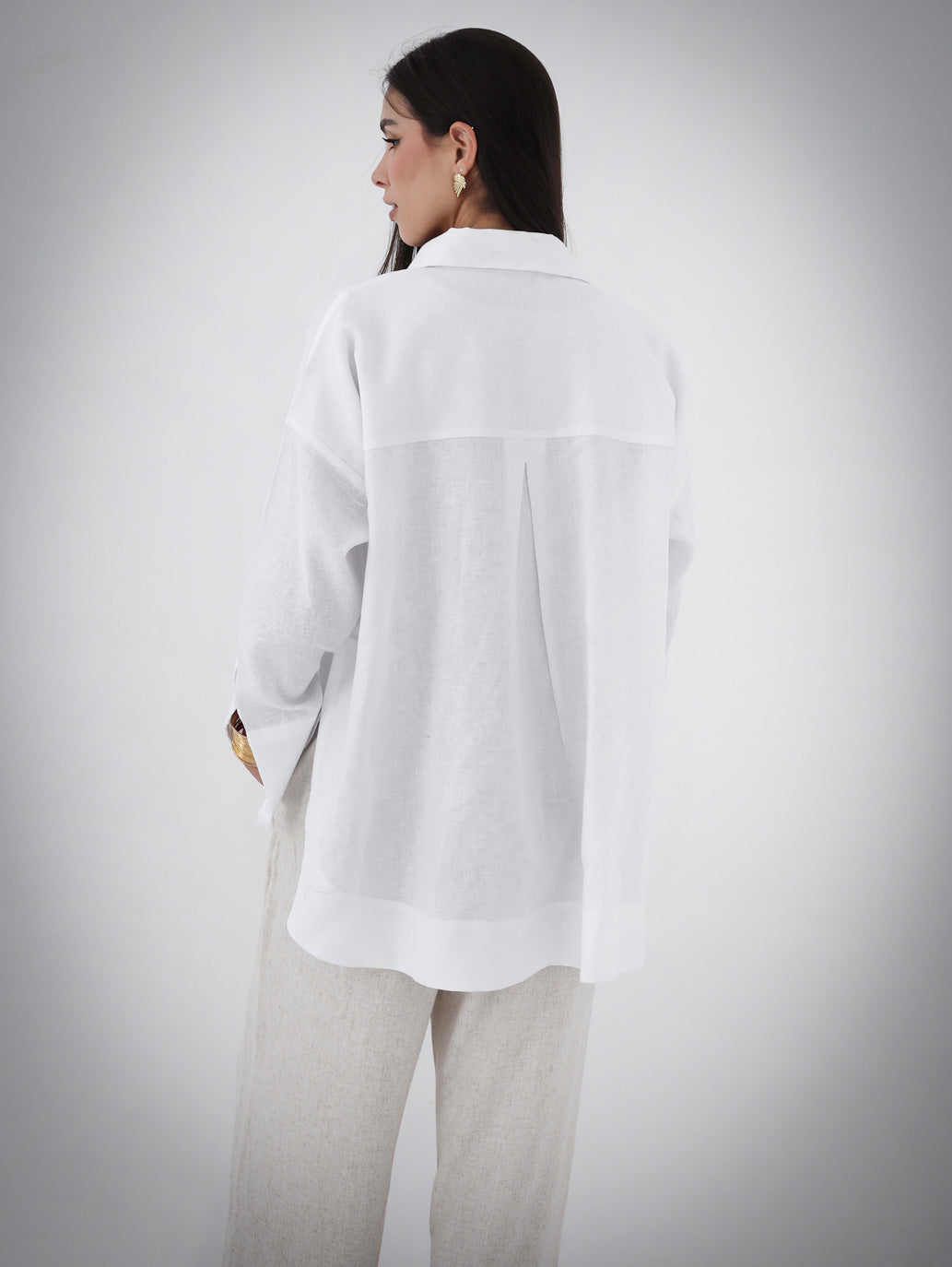 High-Low Linen Shirt - White