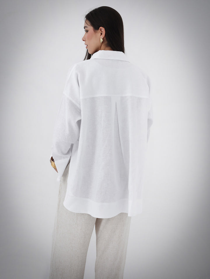 High-Low Linen Shirt - White