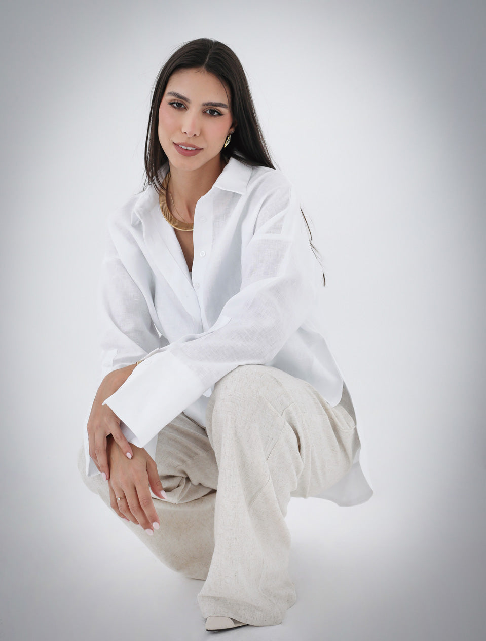 High-Low Linen Shirt - White