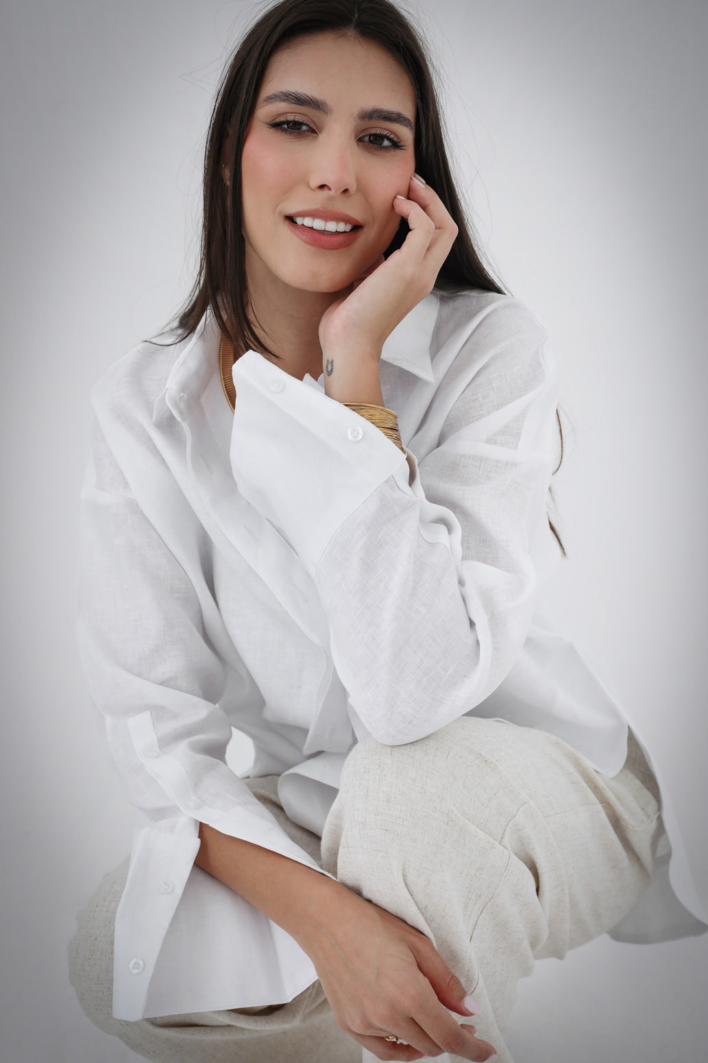 High-Low Linen Shirt - White