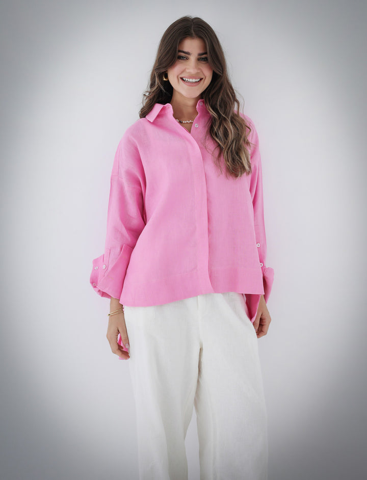 High-low Linen Shirt - Pink