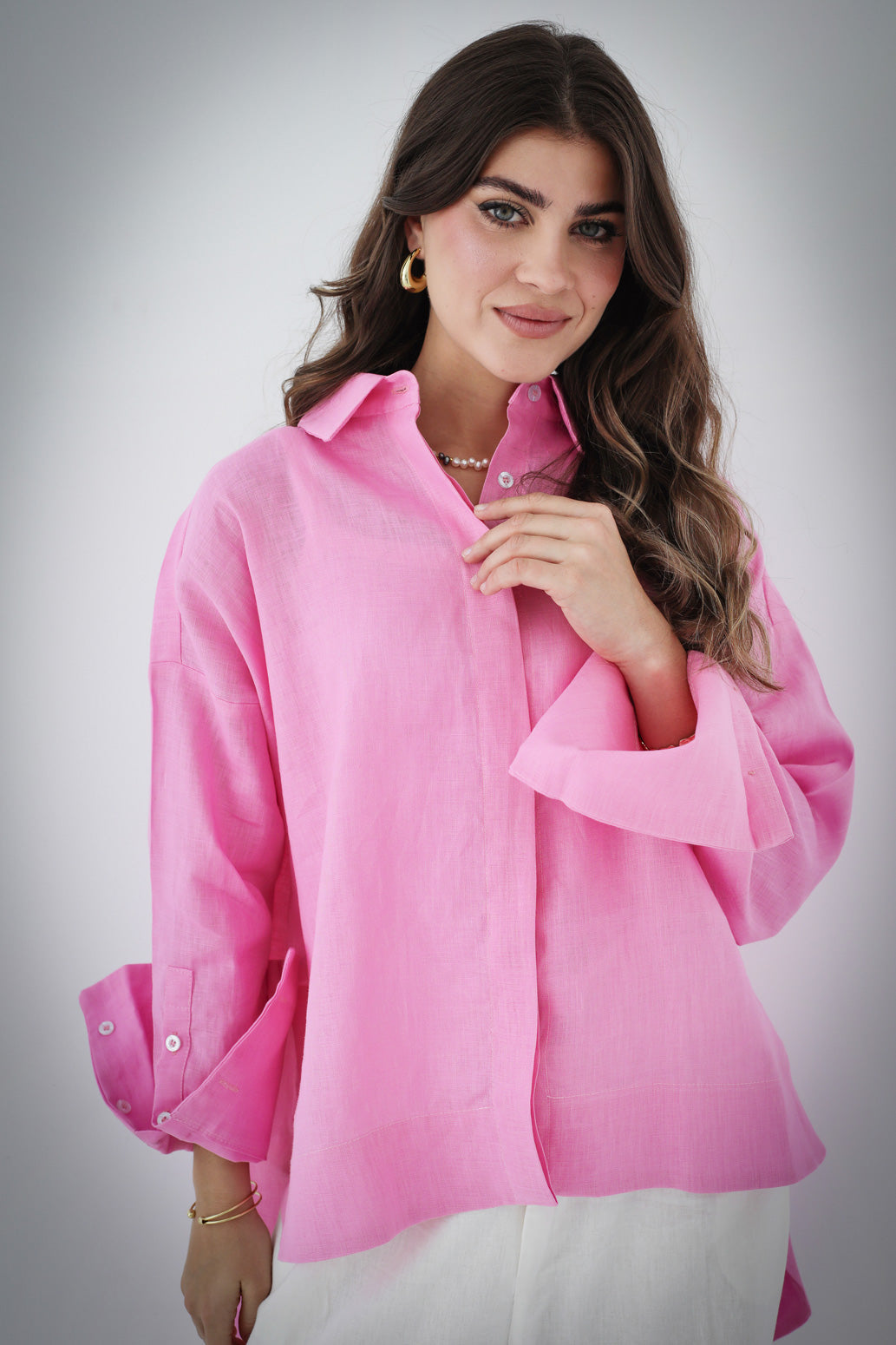 High-low Linen Shirt - Pink