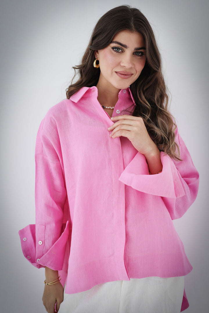 High-low Linen Shirt - Pink